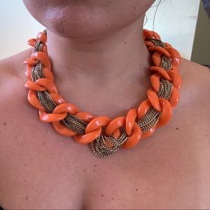Necklace with Orange Links and Gold Chains